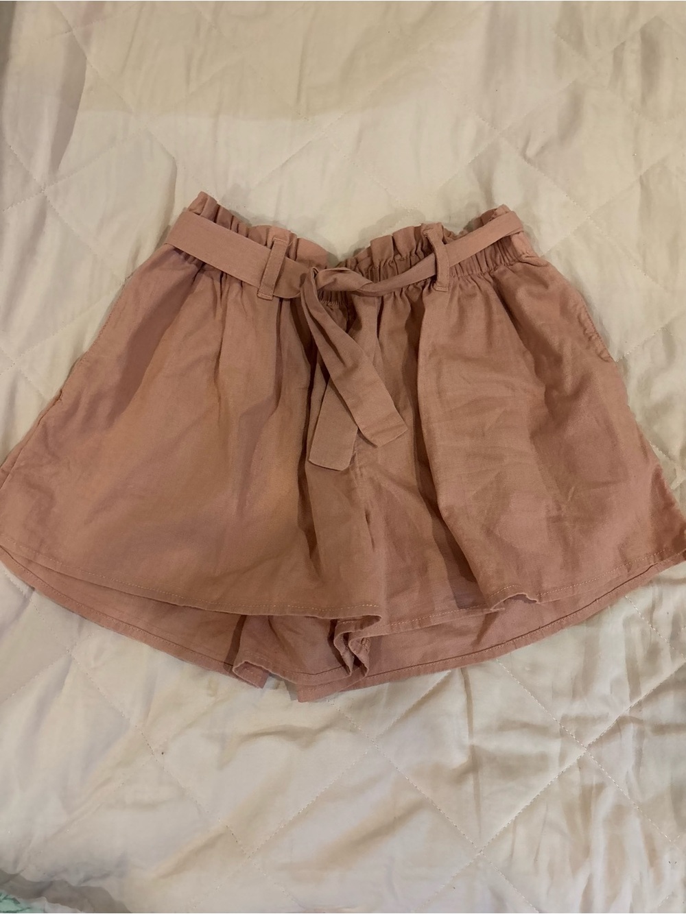 H&M Pink Paperbag Waist Tie-Front Shorts
